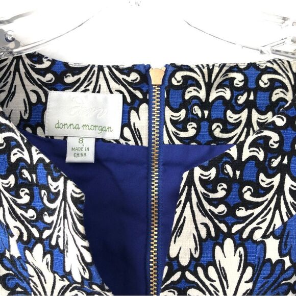 Donna Morgan Bohemian Vintage Look Midi Dress in Royal Blue Print - Picture 7 of 7
